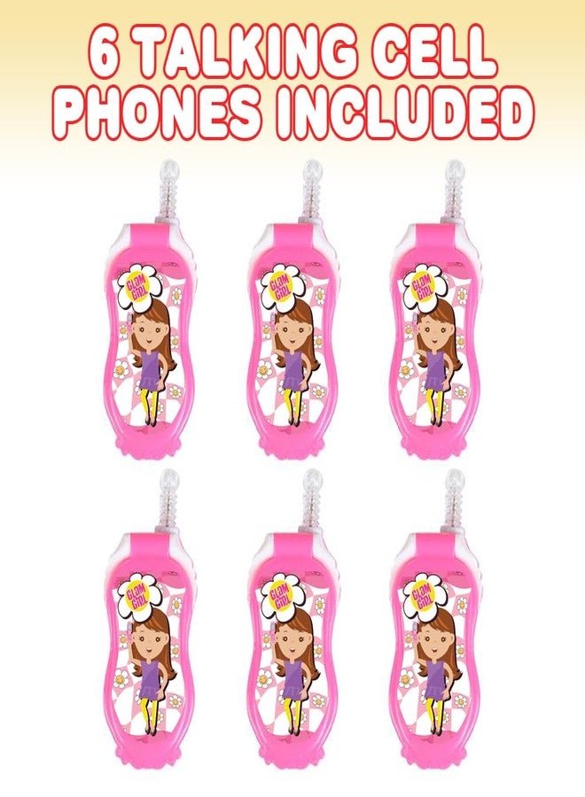 آرت كريتيفيتي مجموعة هواتف ArtCreativity القلابة للأطفال الصغار - 6 قطع، لعبة هاتف محمول مع أغاني ونغمات رنين ورسائل مضحكة وإضاءة LED، هدايا مثالية لحفلات أعياد الميلاد للبنات - وردي وأبيض - Image 2